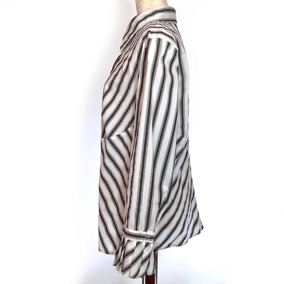 Lane Bryant Sz 14 Gray White Stripe Long Sleeve Button Up Top Womens *READ* - Picture 2 of 7